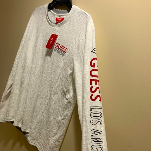 Guess Mens Los Angeles White Long Sleeve Tee Sz L - Picture 2 of 5